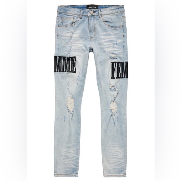 Homme Femme LETTERMAN DENIM BLUE WITH BLACK LETTERS - Picture 1 of 16
